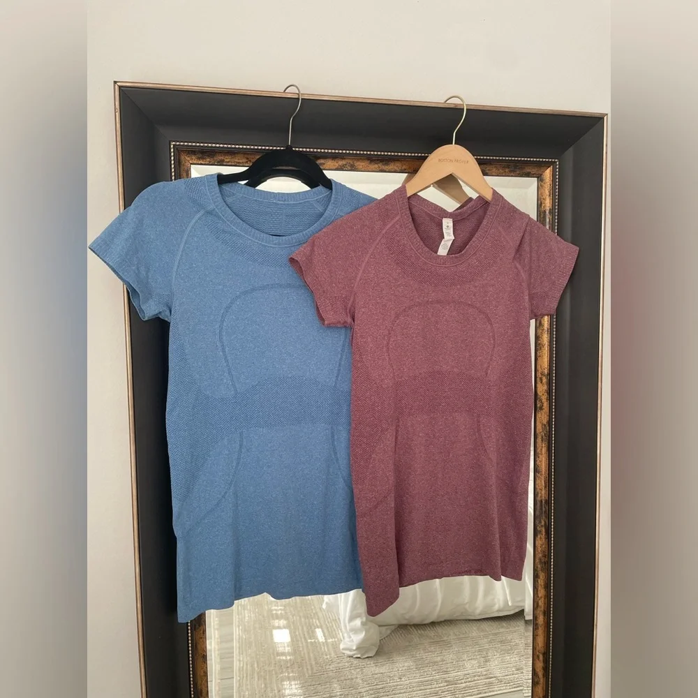Lululemon Swiftly Tech Short Sleeve Shirts Blue Burgundy Size 6 Set of 2
